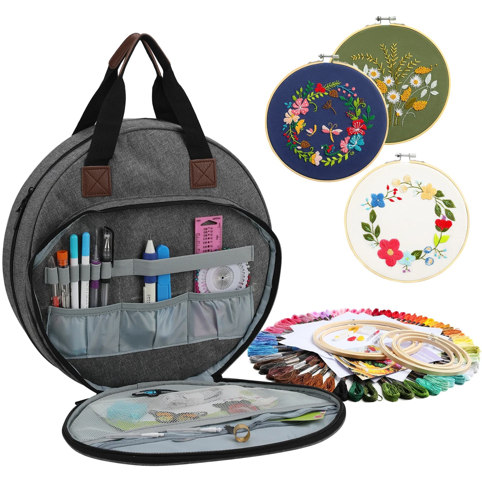 Borsa portaoggetti rotonda per attrezzi a punto croce da 1 pezzo, organizer per accessori fai-da-te, adatta per riporre fili a punto croce, uncinetti