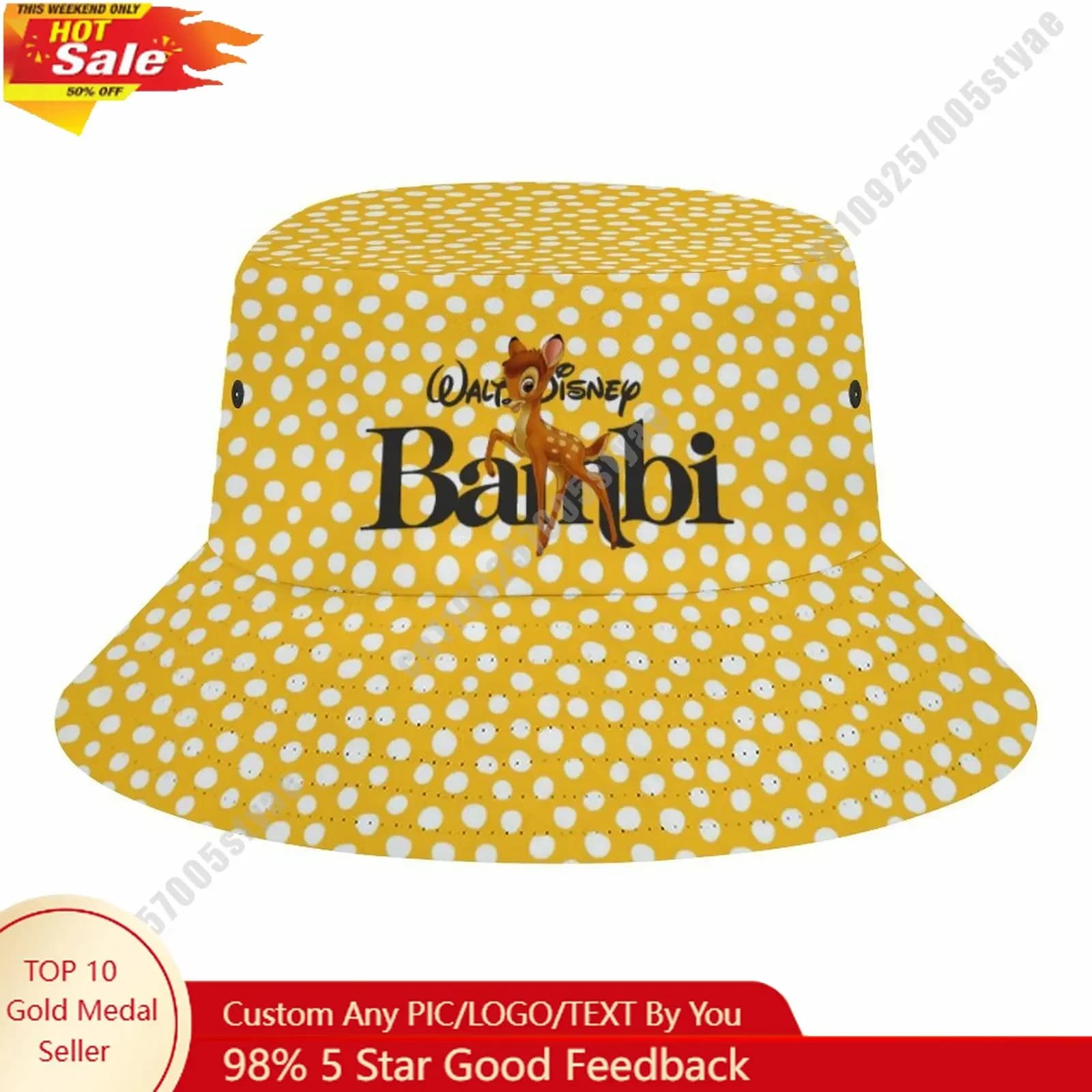Cappello da pescatore Bambi Disney Cartoon, personalizzabile con il tuo design grafico, regalo per le vacanze, protezione solare, cappello alla moda