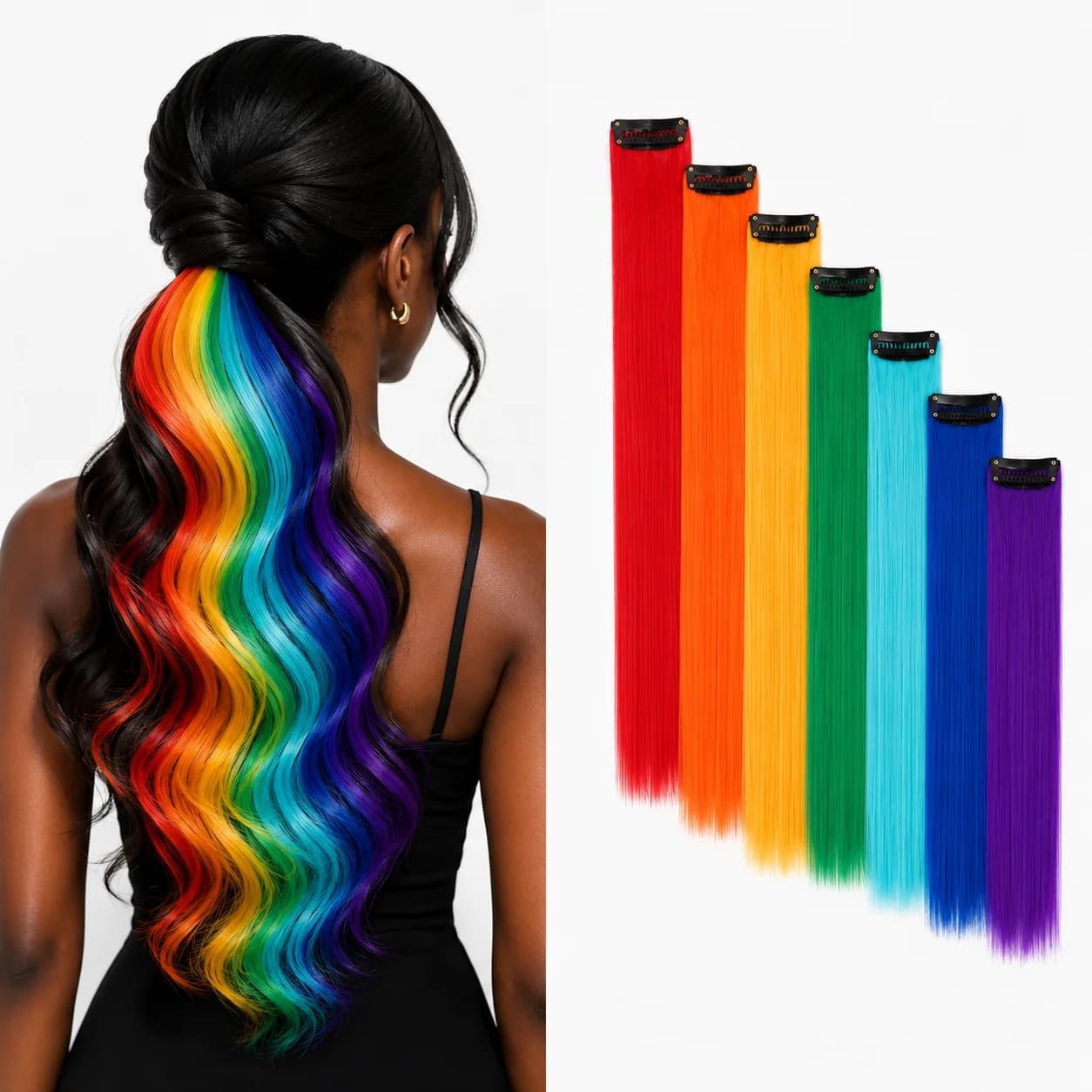 Extension per capelli colorate da 22 pollici con clip per donne e ragazze, 18 colori, capelli sintetici lunghi e lisci, ad alta lucentezza, per feste e cosplay