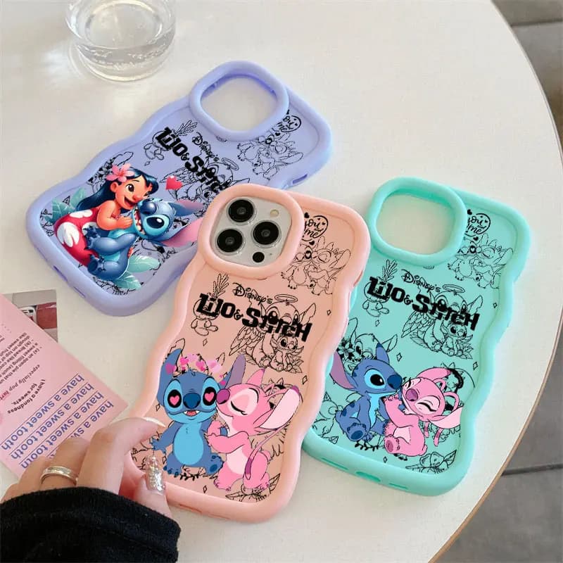Custodia per telefono Disney Stitch Angel simpatica e colorata per iPhone 17E 11 12 13 14 15 16 17 Pro Max 16e 17 Air 13 Plus - Cover posteriore