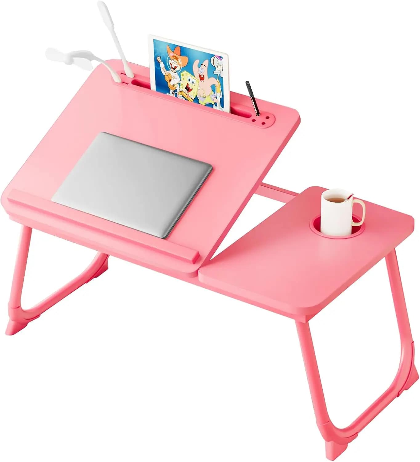 Supporto per Laptop da Letto, Regolabile con 5 Diverse Angolazioni, Tavolino Portatile con Porta USB e Porta Bicchiere