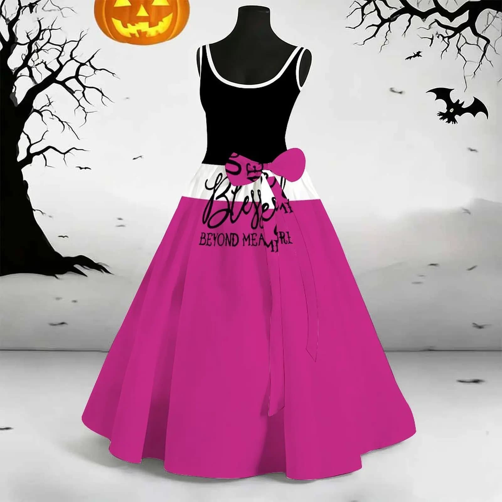 Elegant Floor-length Skirt Women's Vest Skirt Summer Round-neck Printed Long Dress Bowknot Sleeveless Dress