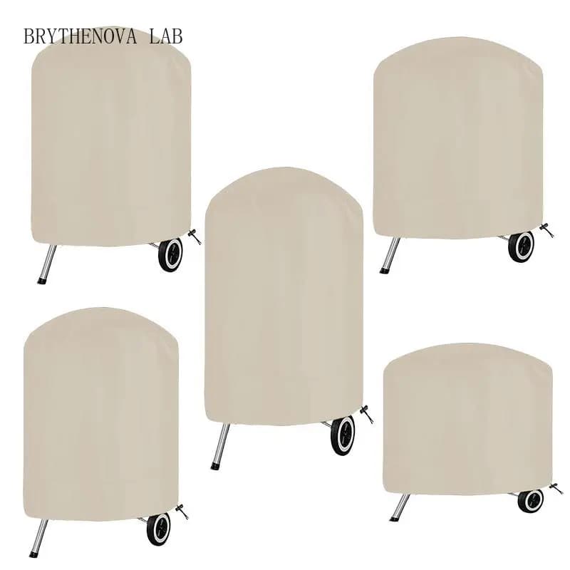 Beige Round BBQ Grill Cover, 0utdoor Oven Hood, Barbecue Dust Hood, Waterproof and Rainproof BBQ Protection Cover, Oxford Cloth