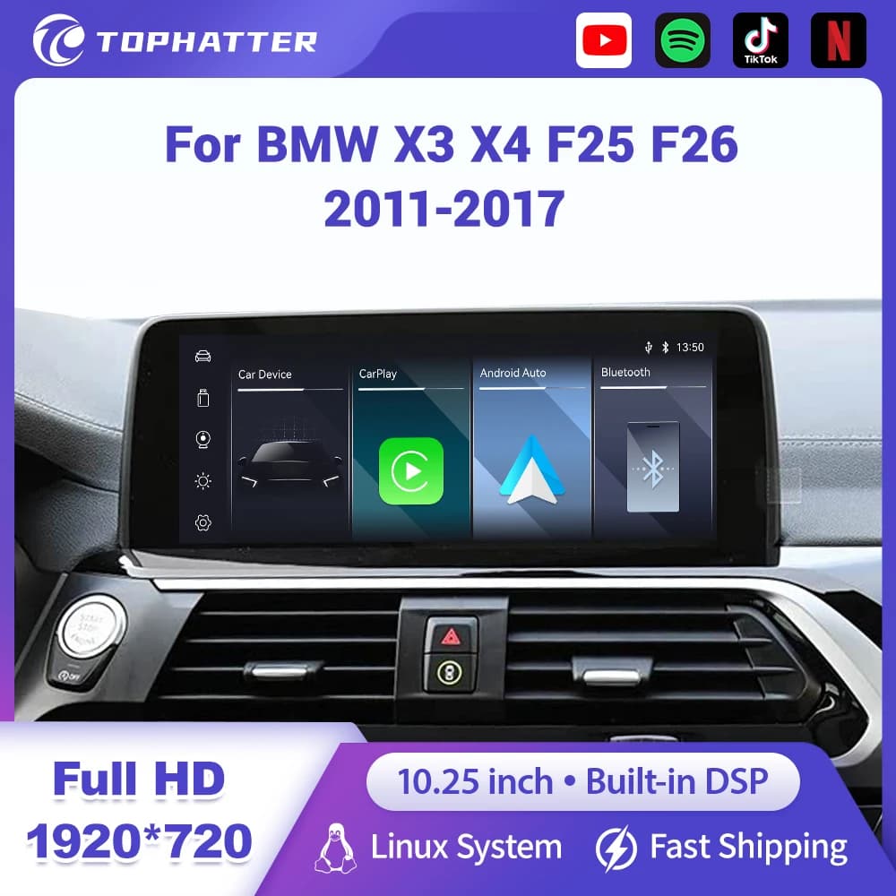 Schermo Touch Screen Multimediale Wireless Carplay da 10.25'' per BMW X3 X4 F25 F26 2011-2017 CIC NBT EVO Android Auto Auto Link