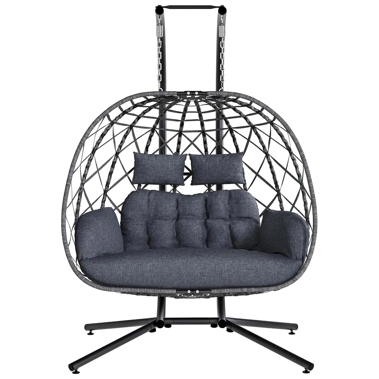 Double pendulum chair with support for 2 persons, External and Interior hammock with cushion, for Patio and Living area, 650 LBS, Dark Grey, Customizable