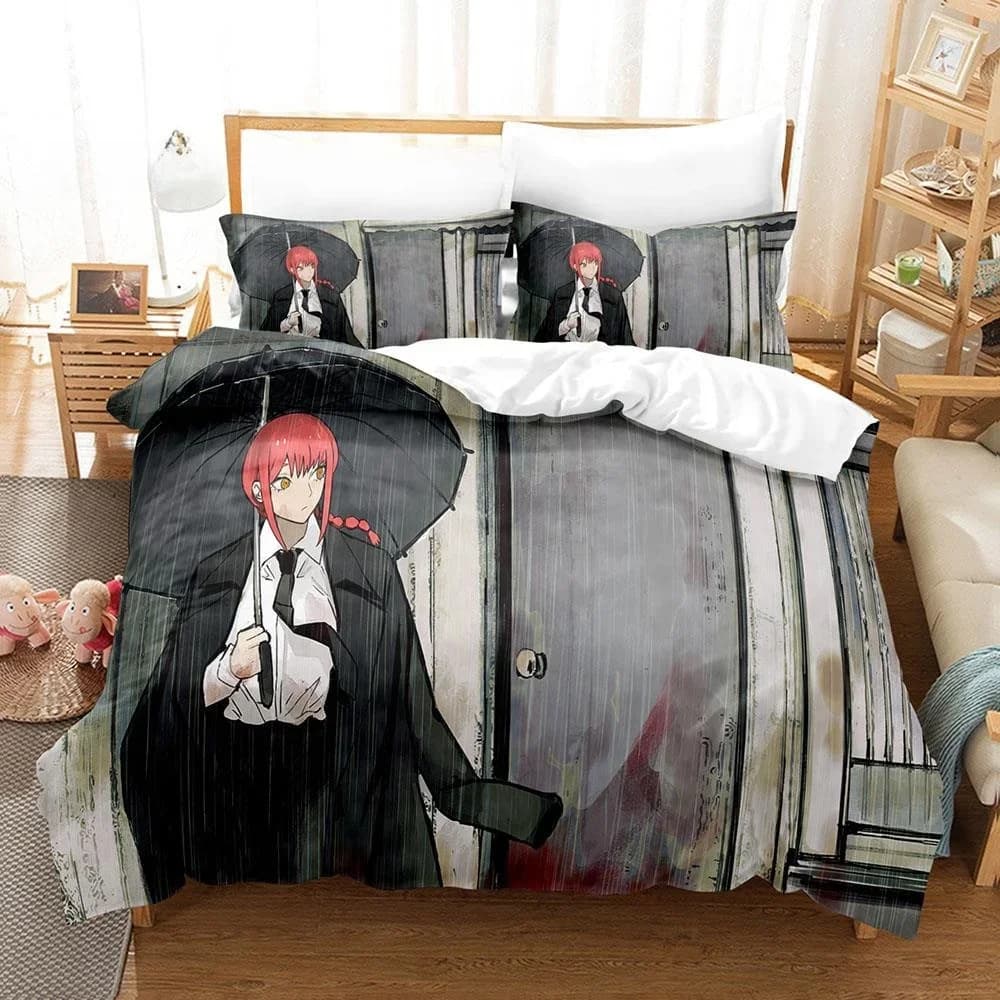 Makima bed linen set with 3D print Anime Chainsaw Man, duvet set pillow cover pillowcase, King Queen Twin Size boys adult girls