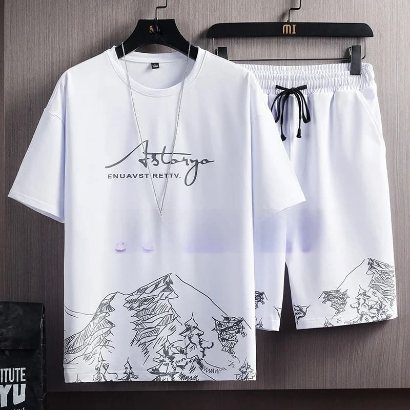 Completo Estivo in Seta Ghiaccio a Maniche Corte, Abbigliamento Casual Trendy da Uomo, T-Shirt Leggera e Traspirante con Pantaloncini per Adolescenti
