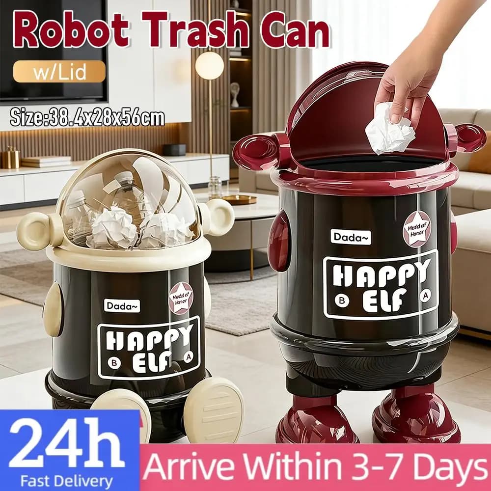 Cestino per Rifiuti Robotizzato con Coperchio Oscillante, Contenitore Creativo in Plastica per Casa, Camera da Letto, Cucina, Ufficio