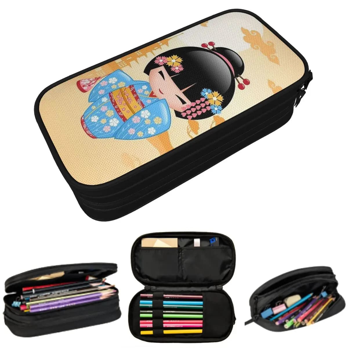 Astuccio portapenne Sakura Kokeshi Doll per bambini e bambine, scatola per penne, borsa per cancelleria, porta penne