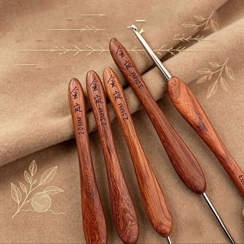 Jinlan Aoshi rosewood handle crochet hook new craft old stainless steel needle DIY hand knitting tool crochet needle