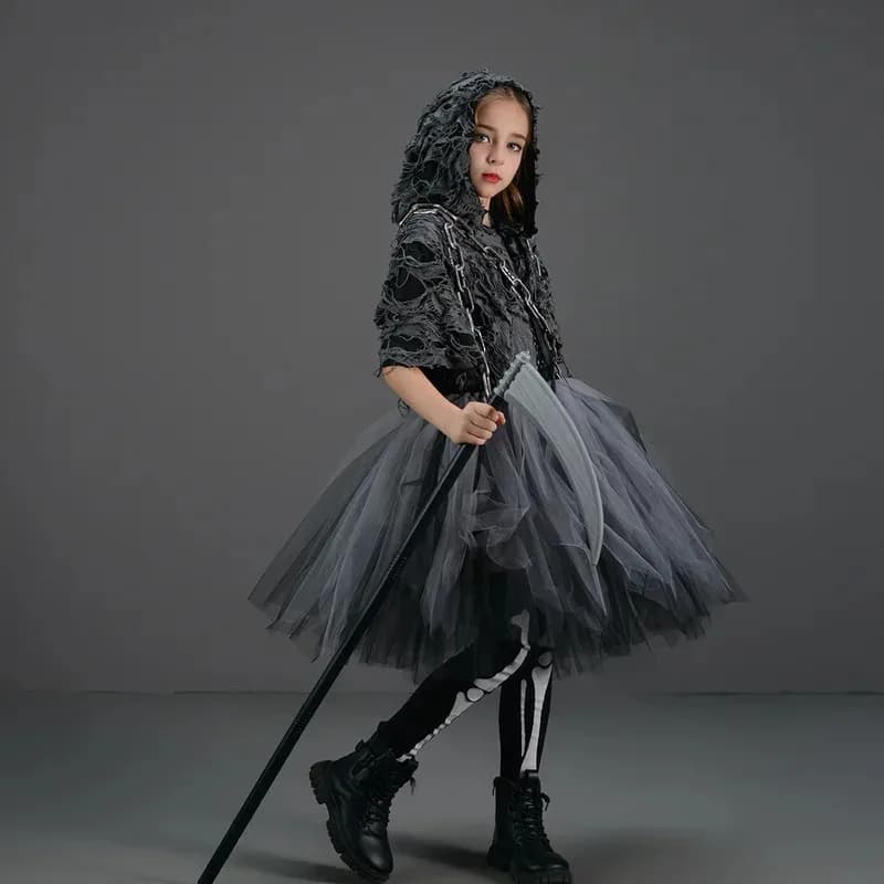 Halloween Ragazze Demone Horror Morte Costume Cosplay Fancy Dress Accessori per feste Mantello con cappuccio medievale Abbigliamento Abiti da festa