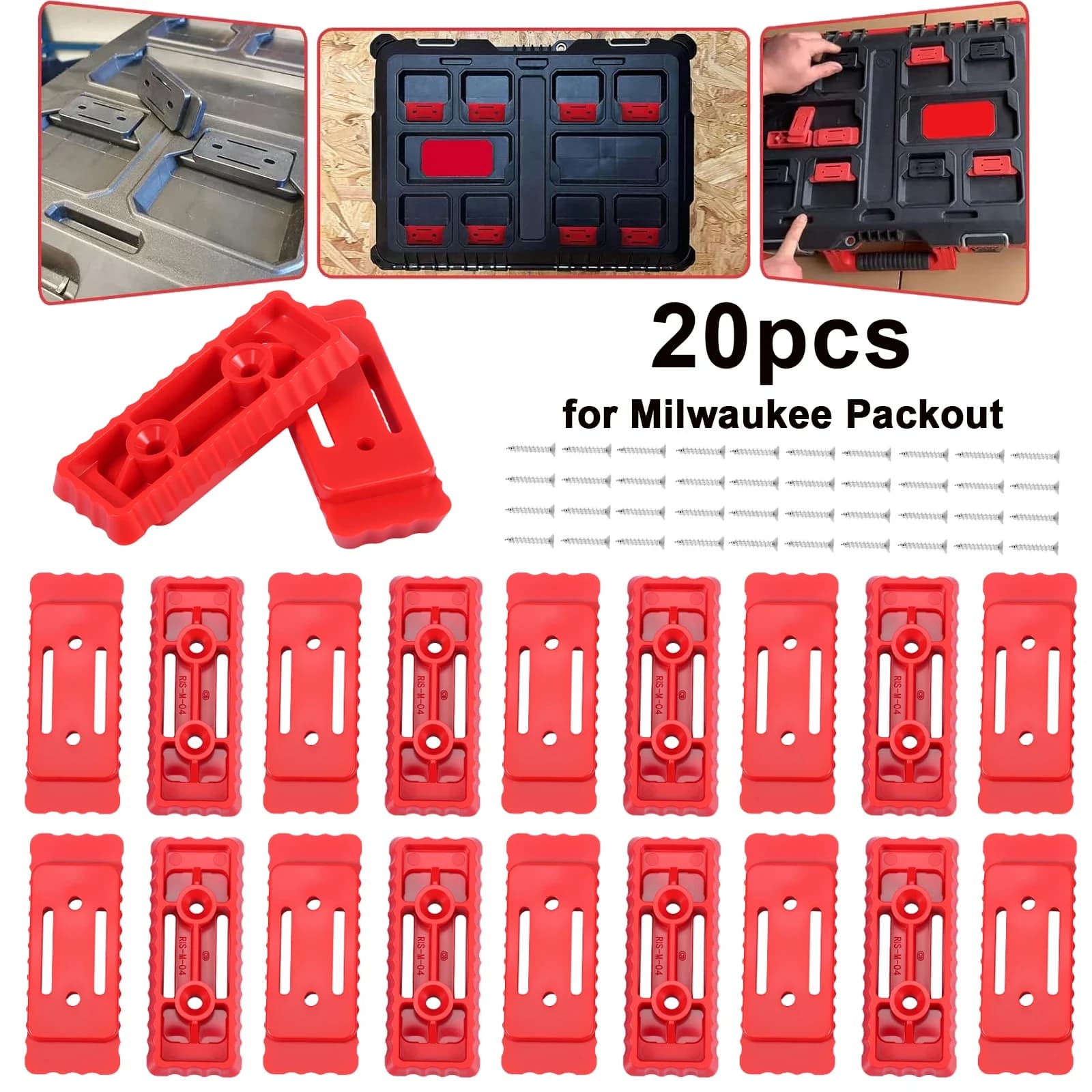 20 Piedini di Montaggio per Sistema Milwaukee Packout, Adattatori per Staffe ABS BS, Sistema di Montaggio per Organizzazione Officina e Cassetta degli Attrezzi