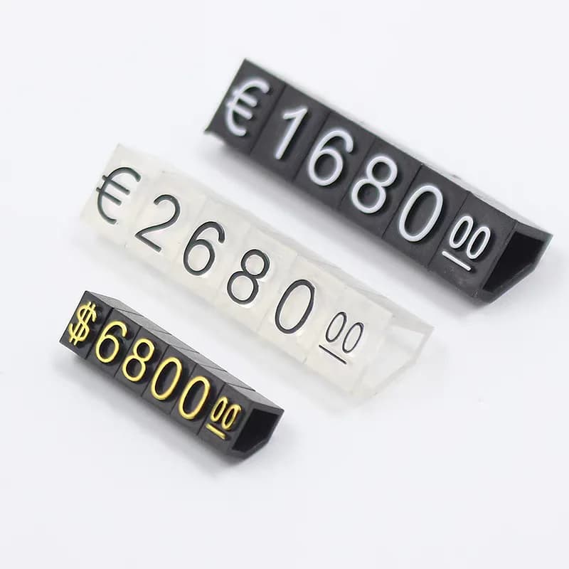 30 Strisce di Etichette Cubiche in Plastica 7x9mm per Prezzi, Numeri Regolabili, Etichette per Prezzi in Dollari ed Euro, Etichette Cubiche per Gioielli