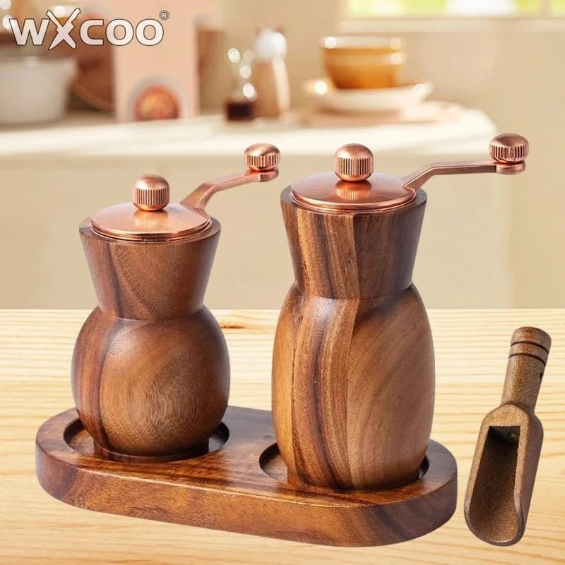 WXCOO Smerigliatrice manuale per sale marino con pepe in legno, bottiglia multiuso per spezie in legno, macina sale e pepe per cucina domestica