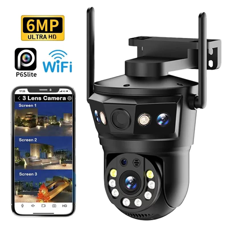 6MP Hi-Easy APP Triple Lens Full Color Wireless PTZ IP Dome Camera AI Humanoid Detection Home Security CCTV Baby Monitor
