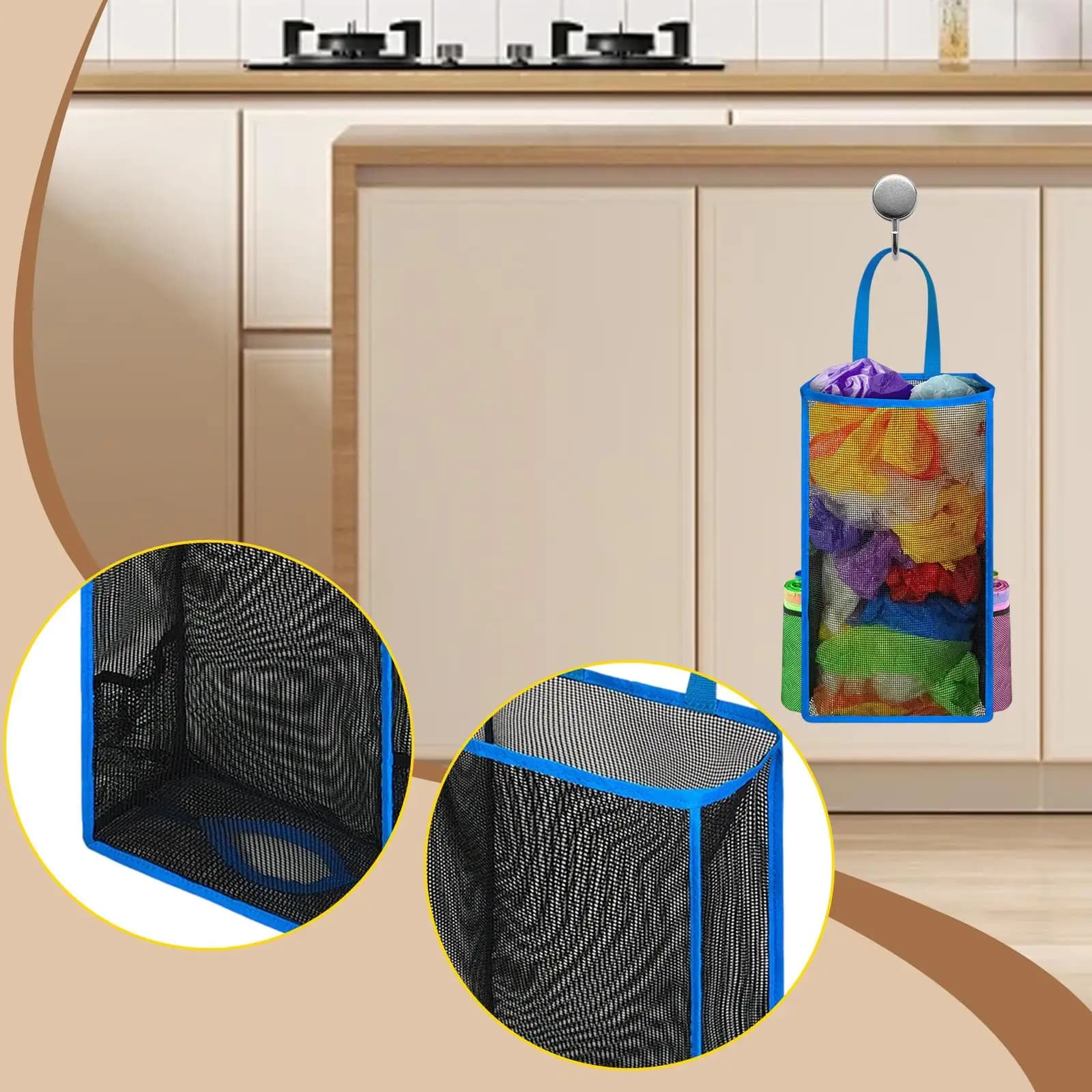 Grocery Bag Holder Dispenser Practical Hanging Container Organizer Garbage Bag Holder for Home Bathroom Laundry Room Kitchen