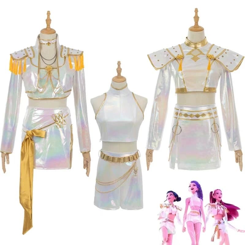 Women's White PU Leather Cosplay Costume Halloween Carnival Party Dress Girl's Wig Dress