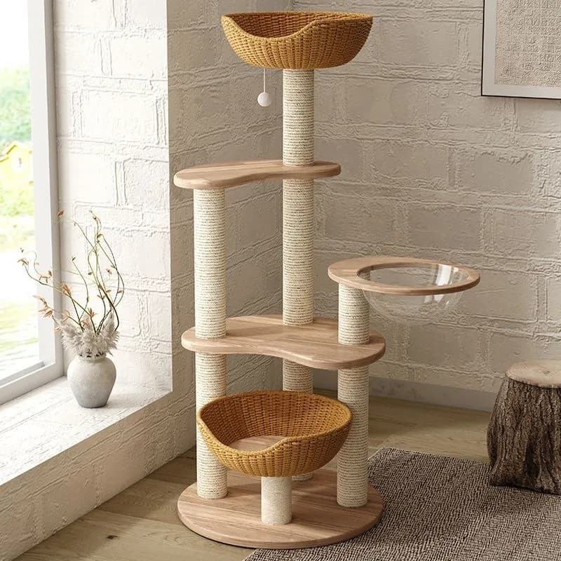 Telaio per arrampicata per gatti in legno massello, nido per gatti, albero, capsula spaziale integrata, raschietto, piccolo, non occupa uno scaffale in sisal
