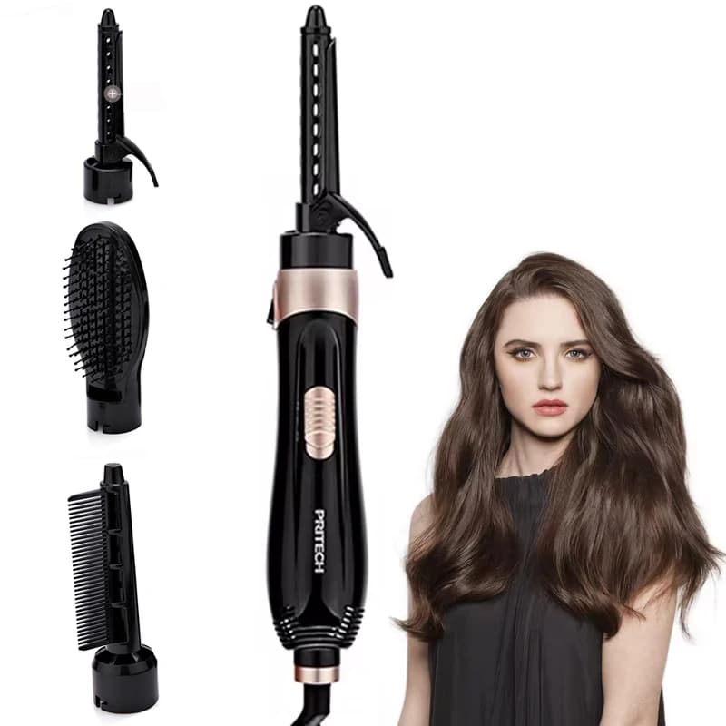 Professional portable hair dryer with hot air, brush set, iron curling, comb, interchangeable head, automatic curling iron
