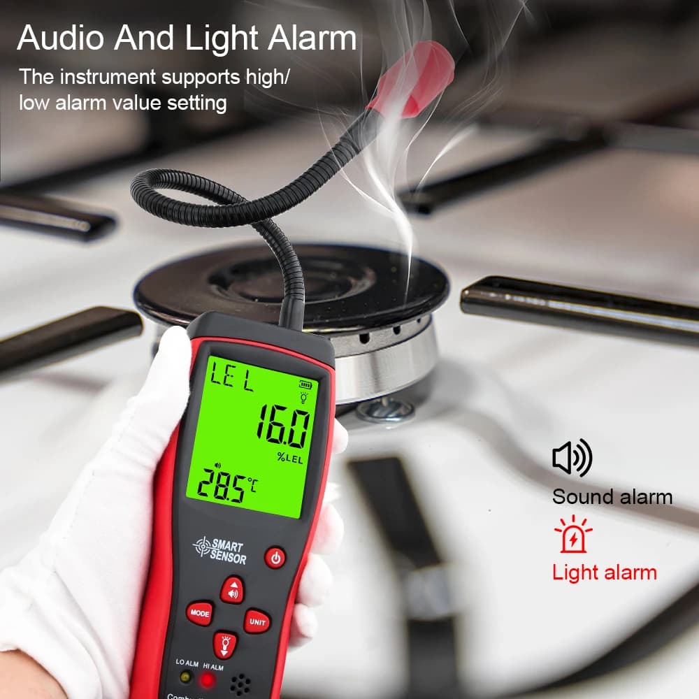 Combustible Gas Leak Detector Digital Gas Smoke Analyzer Natural Gas Leak Location Determine Meter Sound Light Alarm Gas Tester