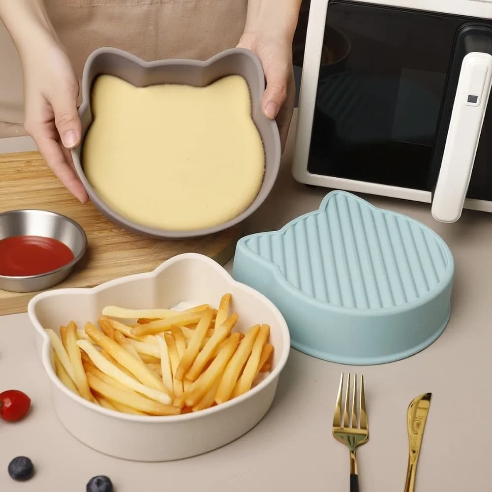 Teglia da forno in silicone a forma di gatto, antiaderente, resistente al calore, per friggitrice ad aria e forno, con design a cartone animato