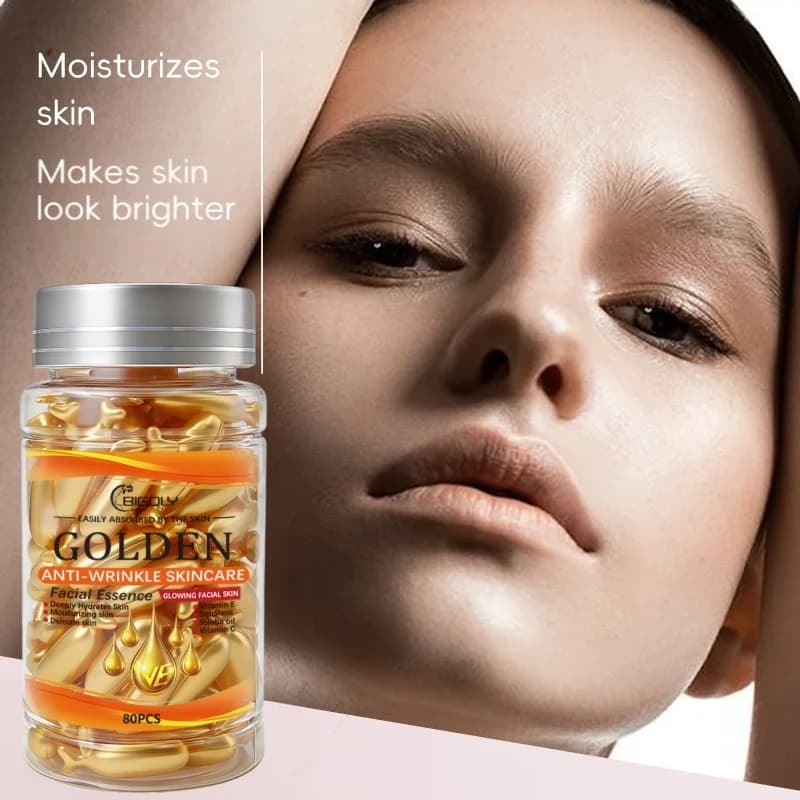 80 Capsule di Siero Antirughe per il Viso, Ricche di Vitamine C, E e Squalano, Idratano e Nutrono la Pelle, Rendendola Liscia e Delicata, Confezionate in Formato Capsula, Igieniche e Portatili