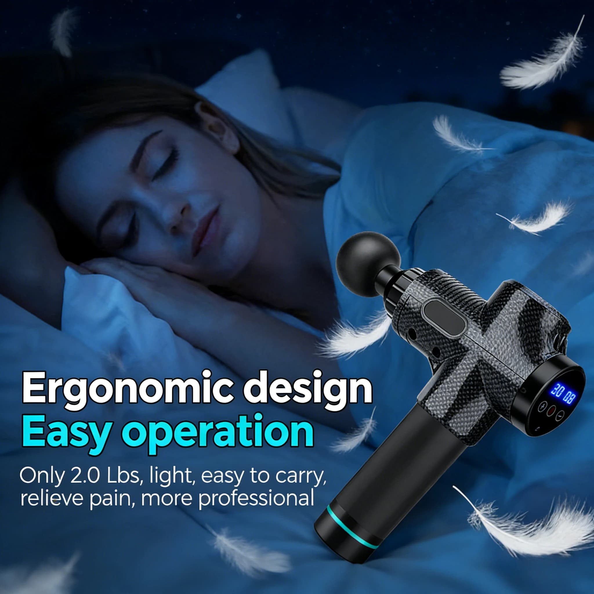 Pistola Massaggiante Leggera a 30 Livelli, Design Ergonomico, Massaggiatore Elettrico Silenzioso per Rilassamento Muscolare Profondo, Collo, Schiena e Fitness