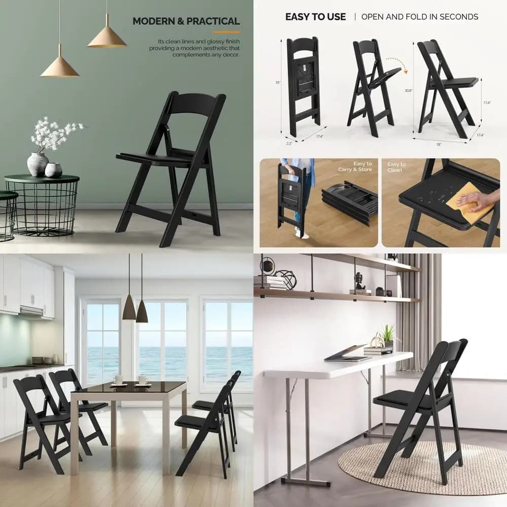 Black padded plastic chairs, comfortable padded seats, ideal for indoor/external events, 4 pack