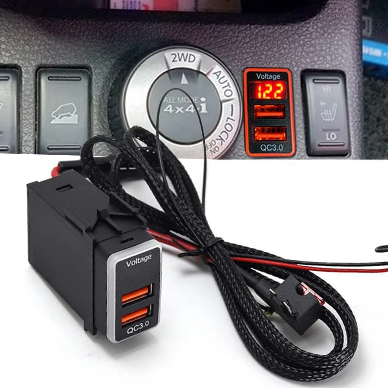 Per Nissan Car Dual USB Caricatore rapido per tablet Adattatore QC3.0 Adattatore per porte di ricarica rapida per telefono 12V Voltmetro LED Display digitale
