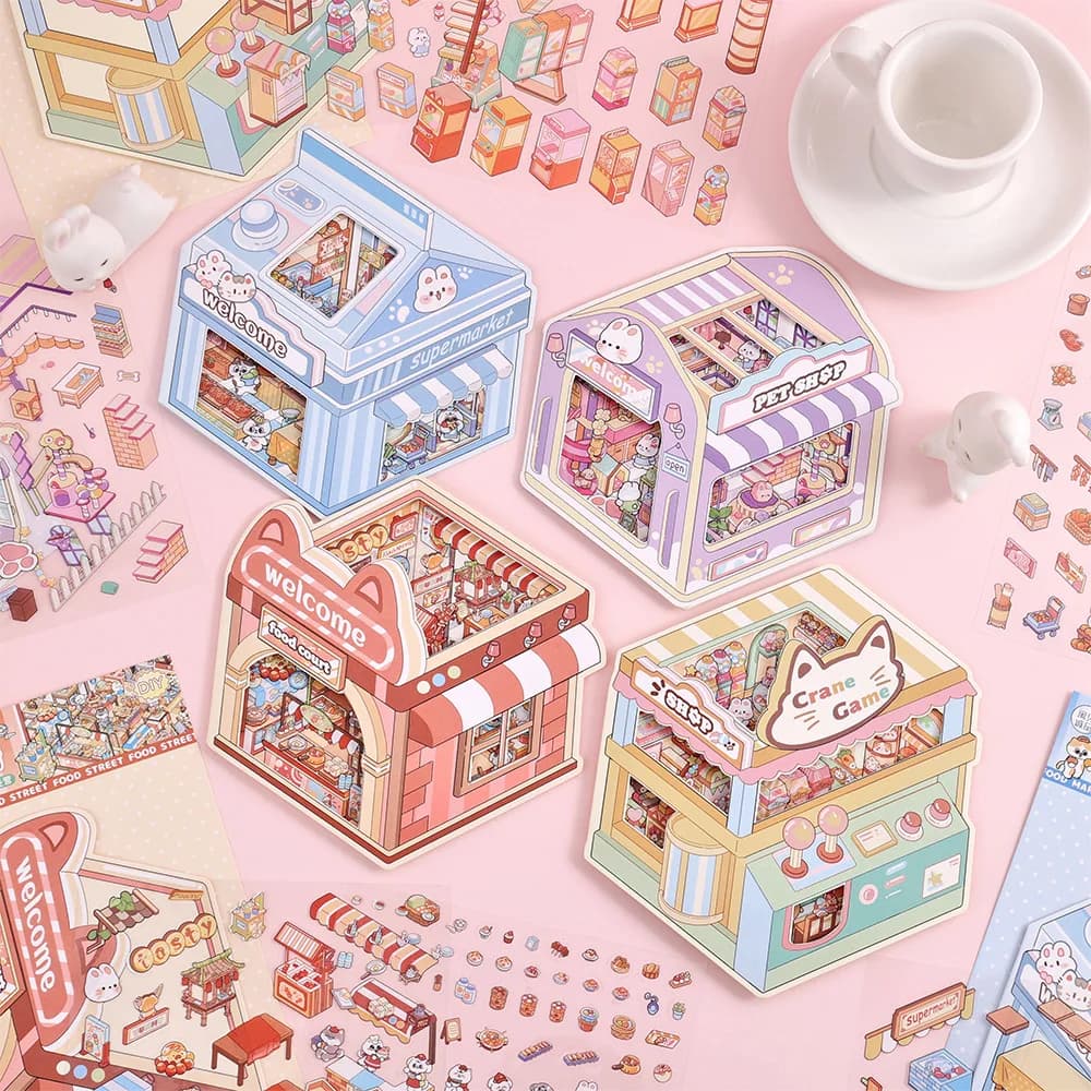 Microscopic 3D House Stickers Collection Waterproof PET Adhesive Decals Ideal for Creative Journaling Scrapbooking