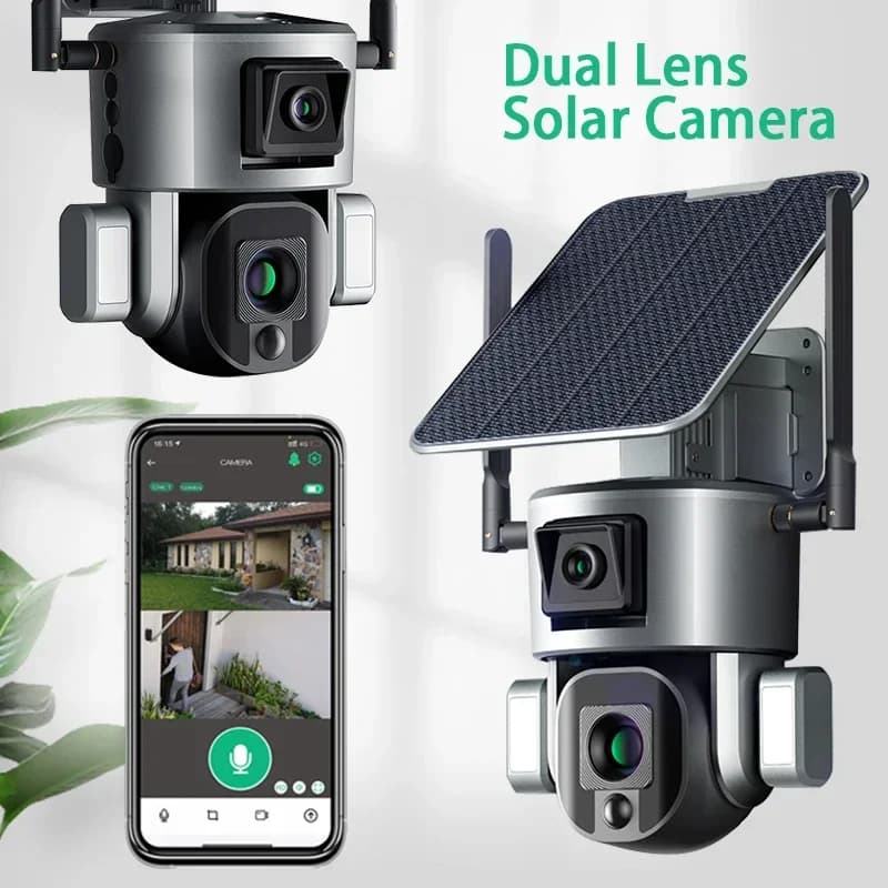 Telecamera solare wireless 4G Doppia lente Zoom ottico 10X con pannello solare da 5 W Telecamera esterna di sorveglianza di sicurezza domestica Dual Scrceen