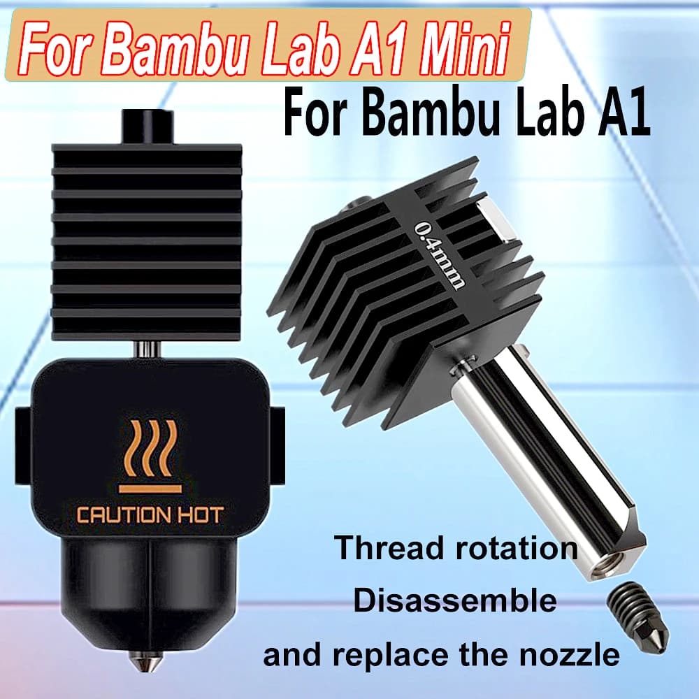 0.2/0.4/0.6/0.8mm per Bambu Lab A1 Hotend Accessori per stampante 3D Ugello in acciaio duro per Bambulab Bamboo Lab A1 Mini Hotend Kit
