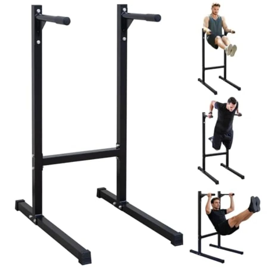 Dip station Adjustable in Height MIUDGIG, Multifunction, with Traction Bar, for Strength Training Total Body, Fitness Equipment