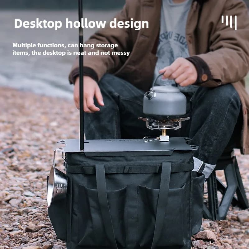 ISE MOUNT camping storage bag with interior support, plus cover and extra shelf ,camping table,multifunctional organizer