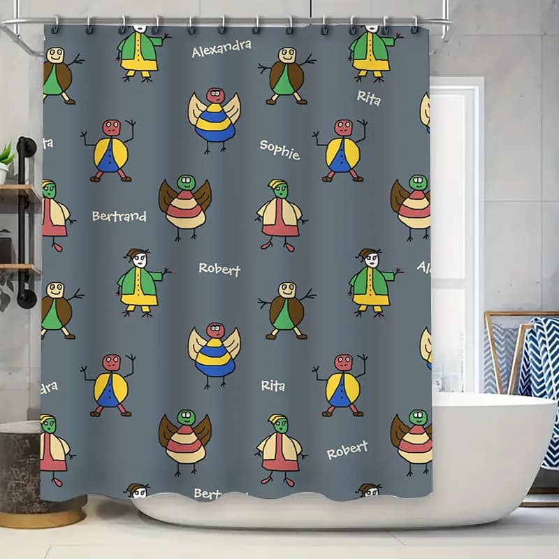 Tenda da doccia colorata con stampa animalier dei cartoni animati per l'arredamento del bagno Camera dei bambini Nappa Tessuto impermeabile Dimensioni personalizzabili