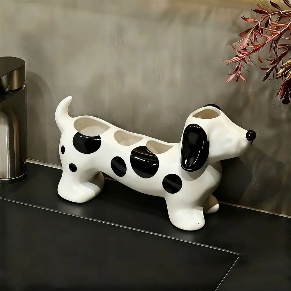 Ceramic Dachshund Toothbrush Holder Cute 4 Slots Dog Shaped Toothbrush Holder Space Saving Decorative Electric Toothbrush Stand