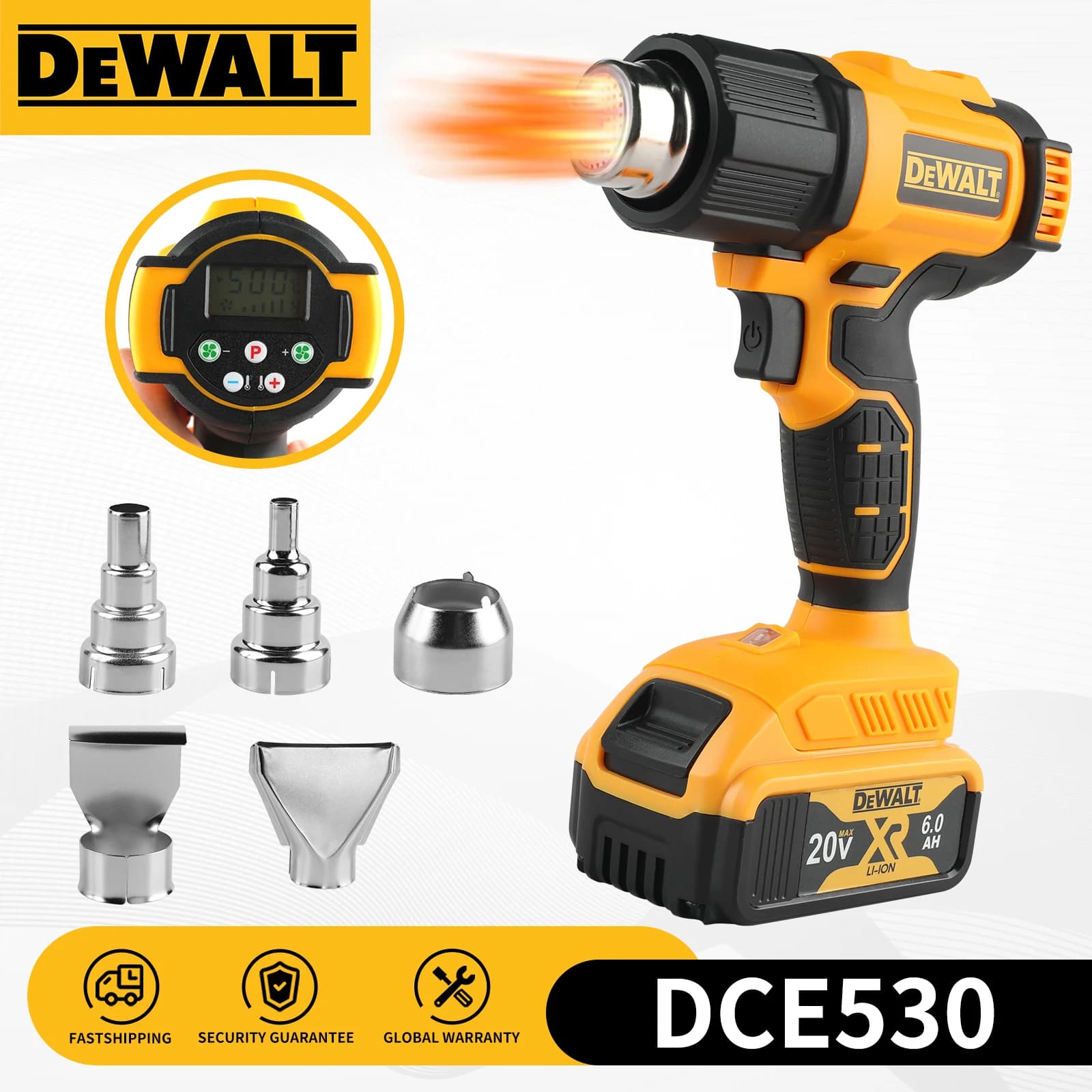 DeWALT DCE530 20V Handheld Heat Gun, Double Safety Lock, Cordless Hot Air Tool for Car Vinyl Wrap, Wallpaper & Paint Removal