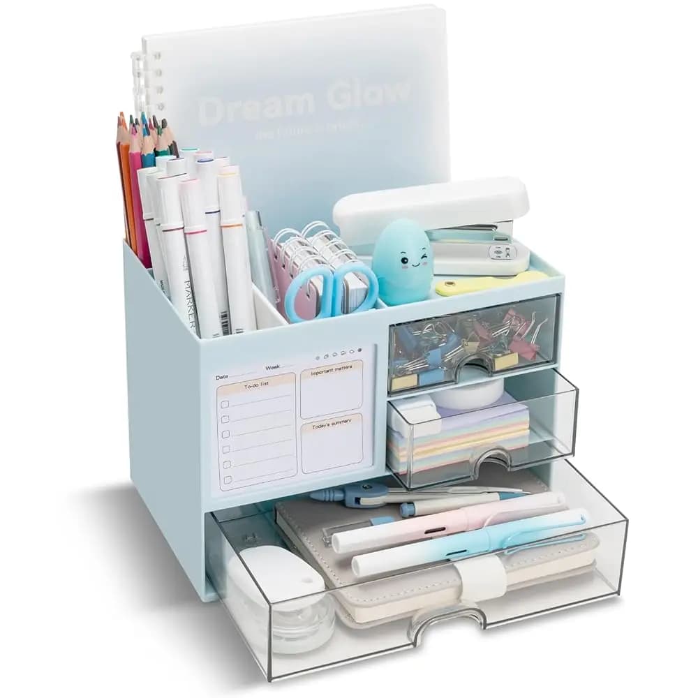 Organizer da scrivania con 3 cassetti, portapenne multifunzionale per scrivania, organizer e contenitore da scrivania con 8 scomparti, D