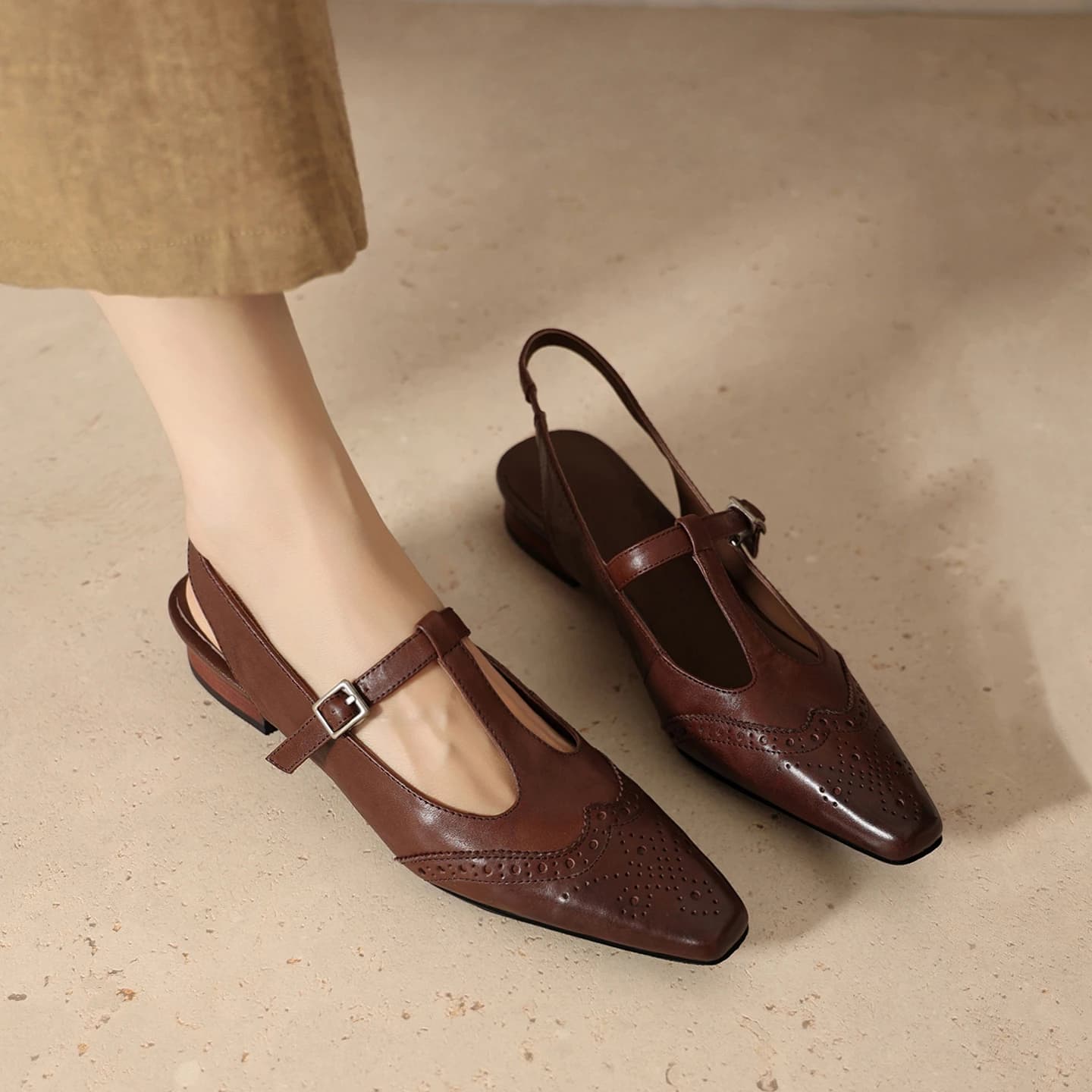2026new summer women sandals natural leather 22-25cm cowhide+sheepskin square toe buckle hollow-out mules women slippers fashion