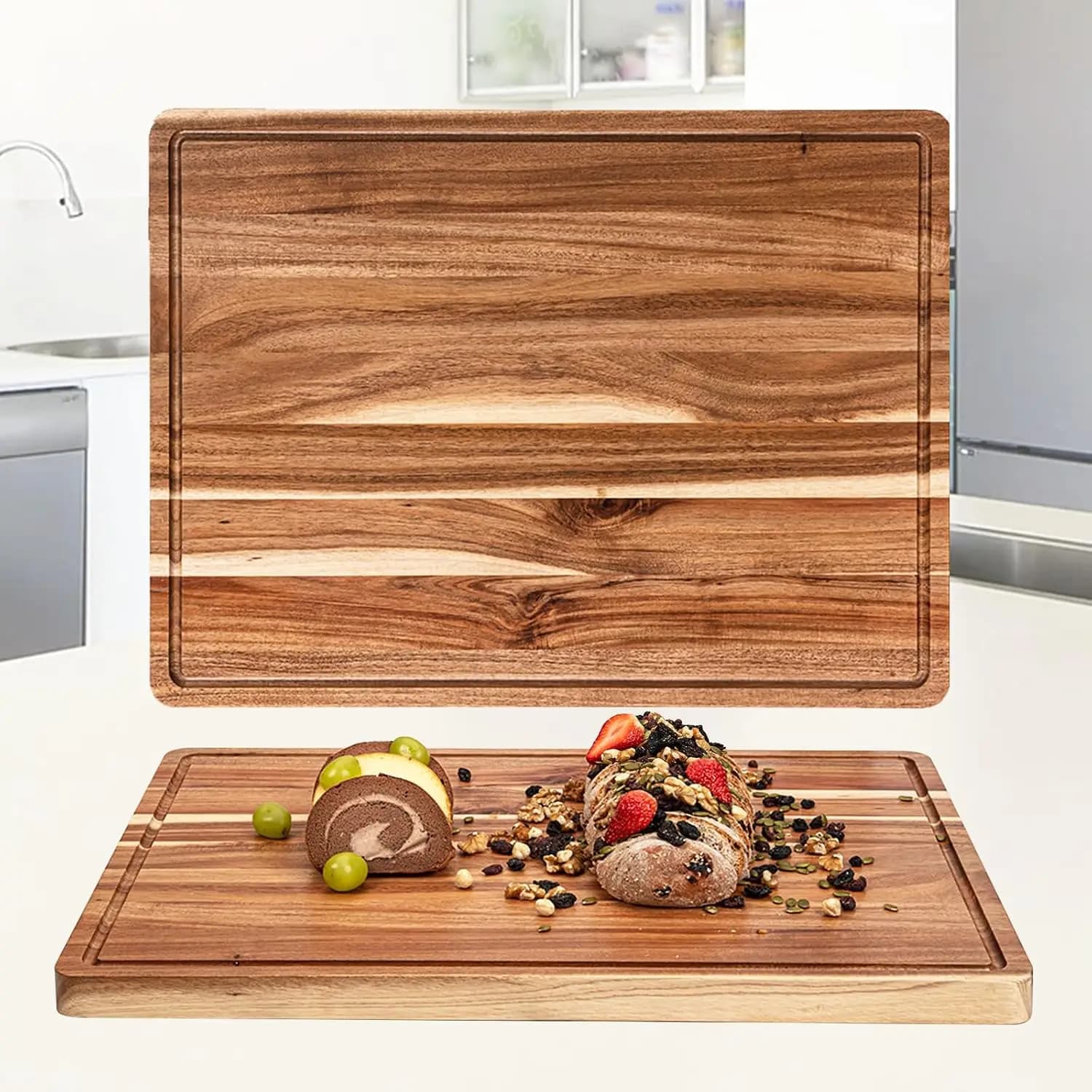 24"x18" Extra Large Acacia Wood Cutting Board with Juice Groove & Handles