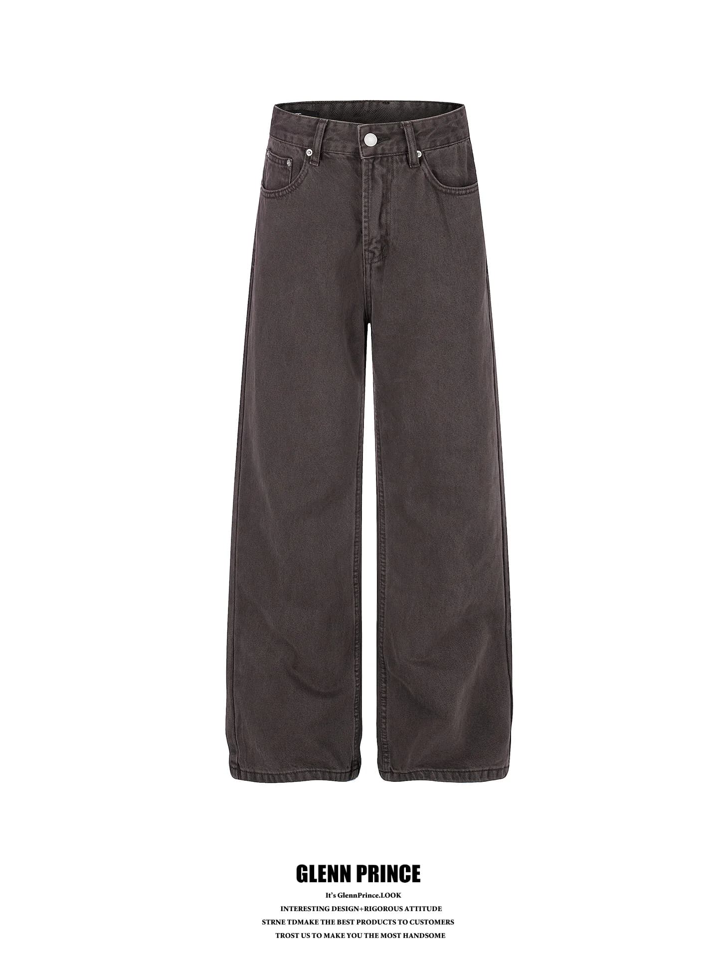 Vintage Brown Distressed Jeans Straight Leg Unisex mid Waist Classic Style Casual Cotton Denim Pants for Men And Women