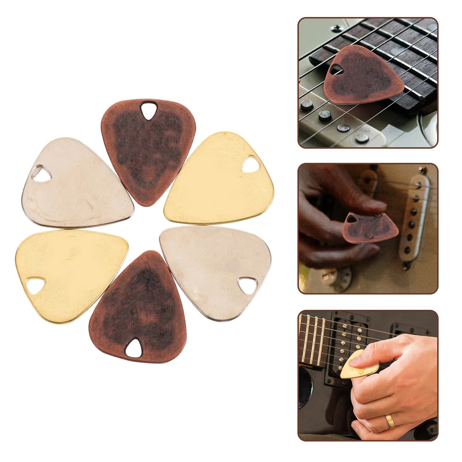 Set di 6 Plettri Ergonomici in Metallo per Chitarra, in Lega Lucida, Progettati per una Presa Confortevole, Minore Scivolamento e Gioco Prolungato