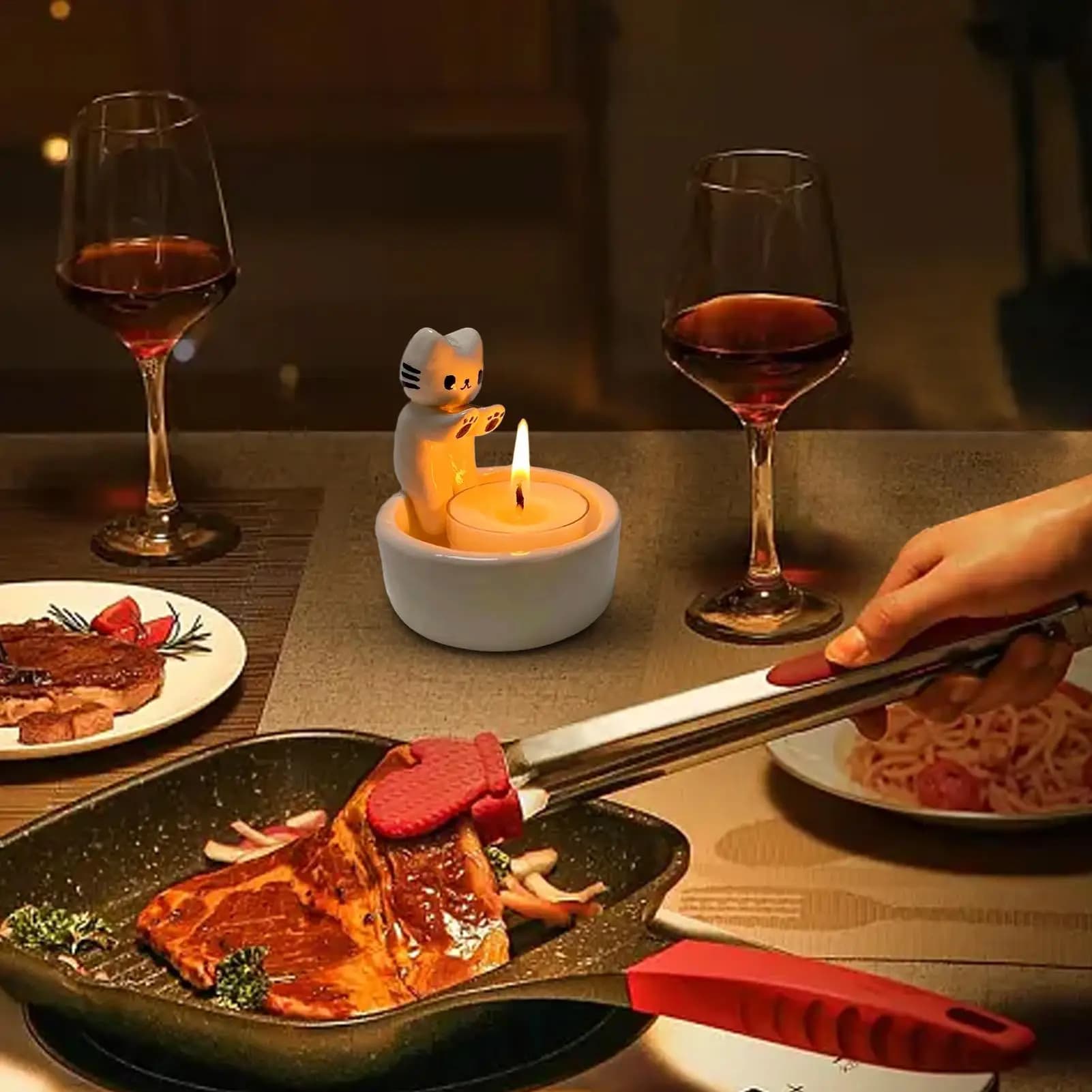 Cute Candle Holders Candle Wax Holder Funny Wax Tealight Tray Cartoon Cat Centerpiece for Living Room Bedroom Desk Fireplace