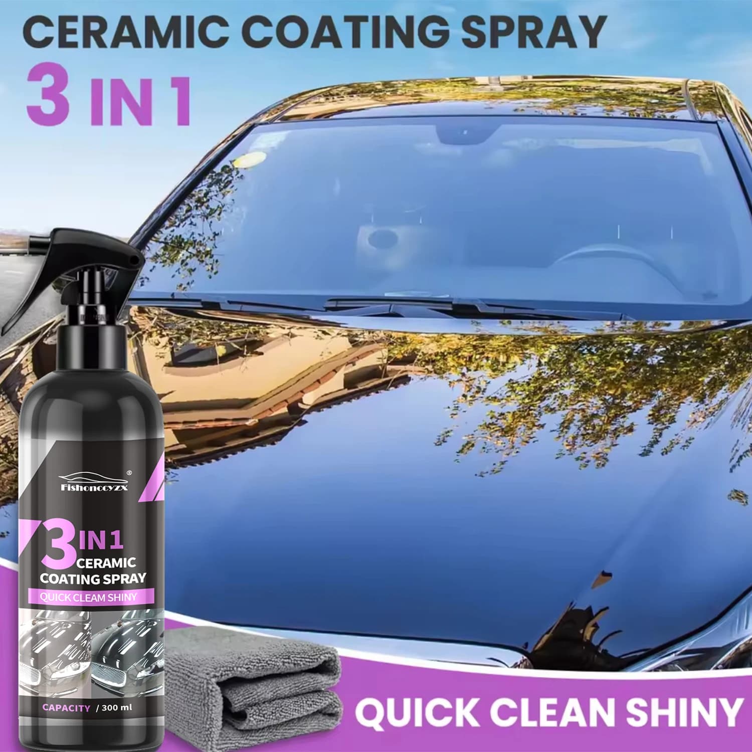 Spray 3 in 1 per Rivestimento Ceramico Auto, Agente Lucidante con Strato Idrofobico Nano Cristallino, Cera Protettiva per Vernice ad Alta Lucentezza, Cura dell'Auto