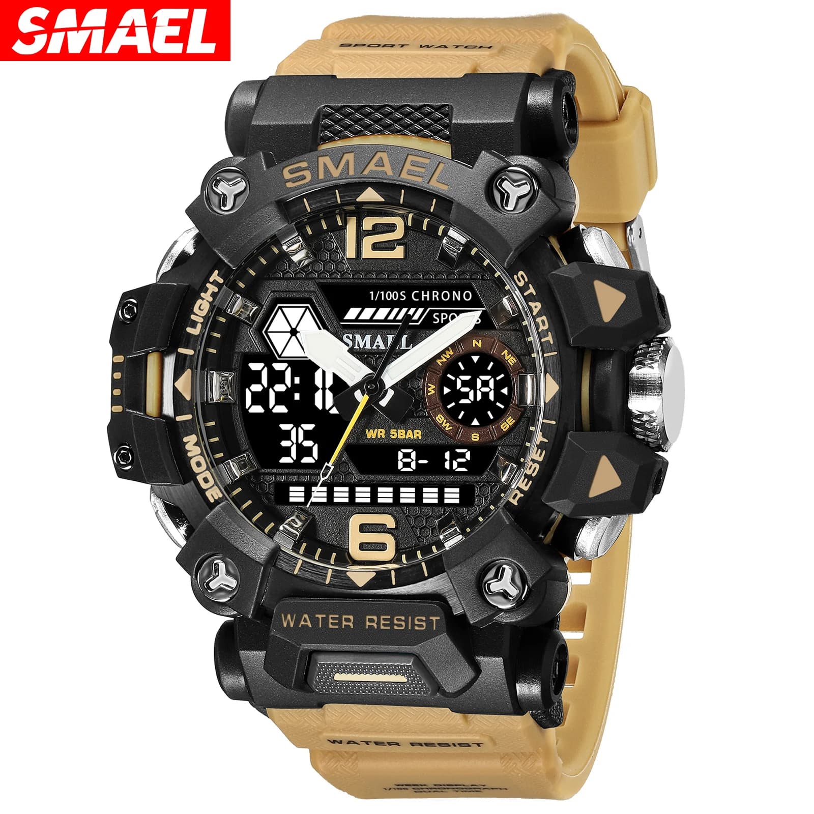 SMAEL 8072 Fashion Men's Electronic Watch Luminous Calendar Waterproof Sports Dual Display Digital Watches for Man reloj hombre