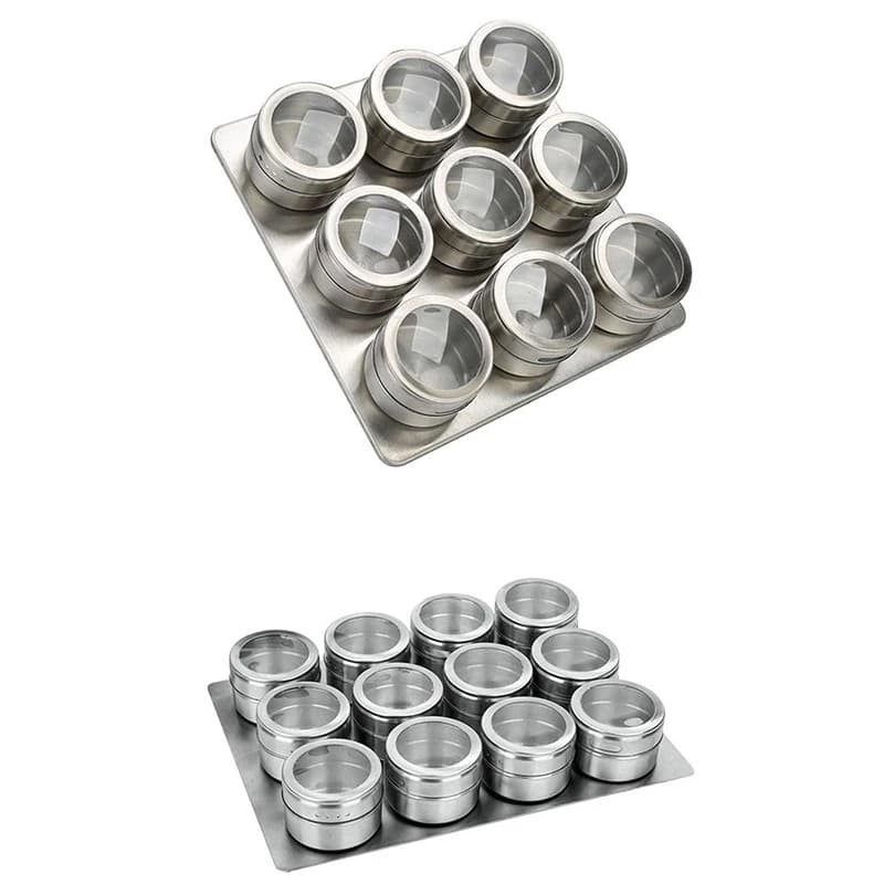 Set di barattoli magnetici per spezie da 6/9 pezzi, in acciaio inossidabile, saliere e pepiere, porta spezie, contenitore per condimenti