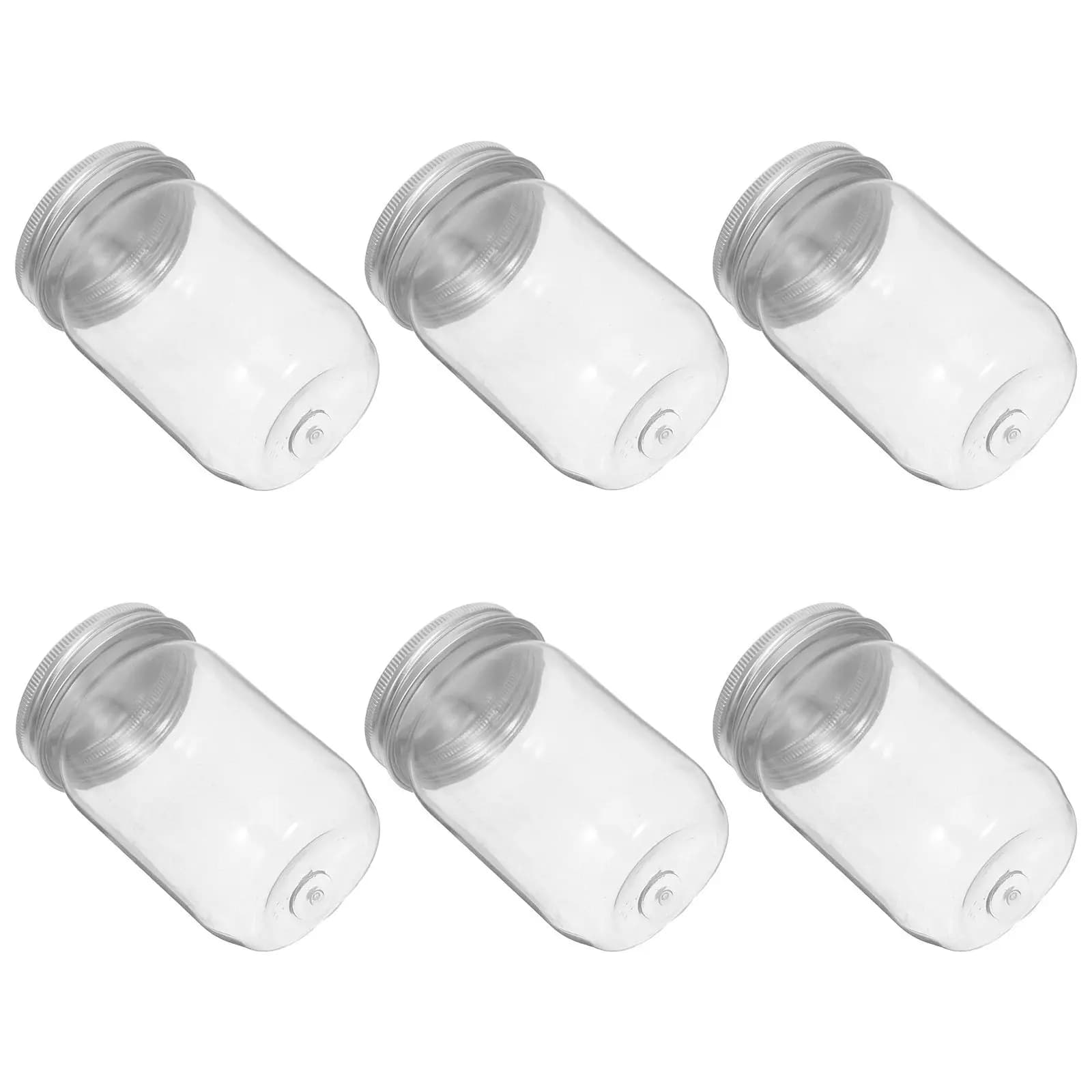 6Pcs Clear Plastic Mason Jars with Airtight Lids Transparent Food Storage Containers for Candy Snacks DIY Crafts Home Kitchen