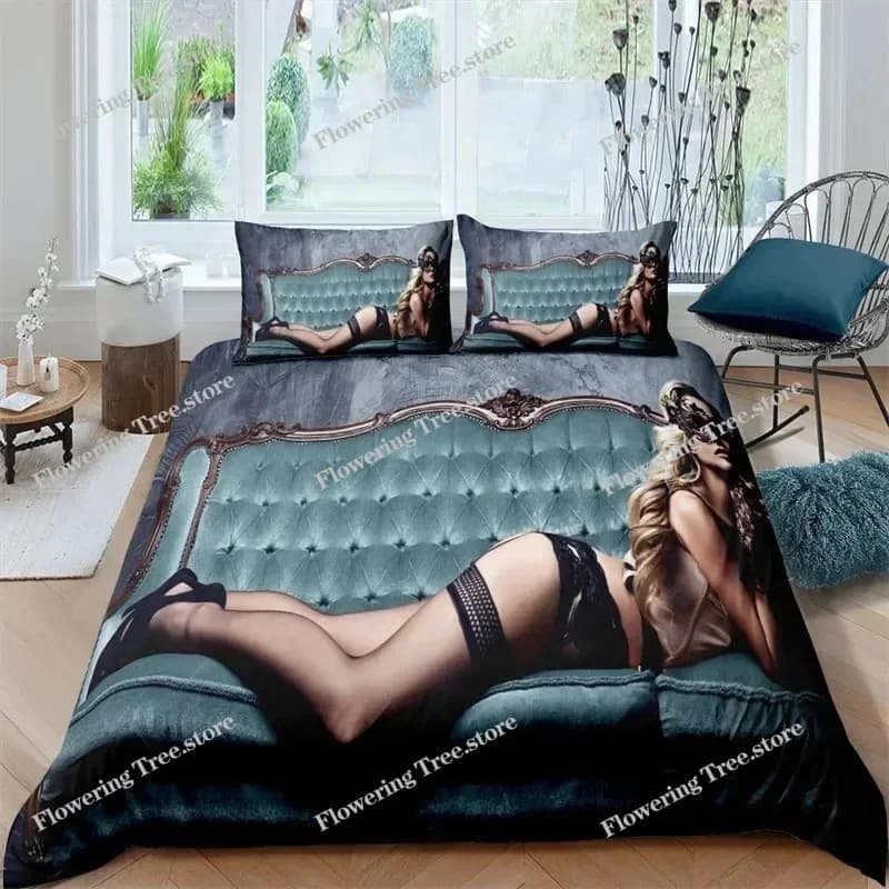 Copripiumino Sexy con Motivo Donna Africana, Set di Biancheria da Letto in Microfibra 3D, Copripiumino029963