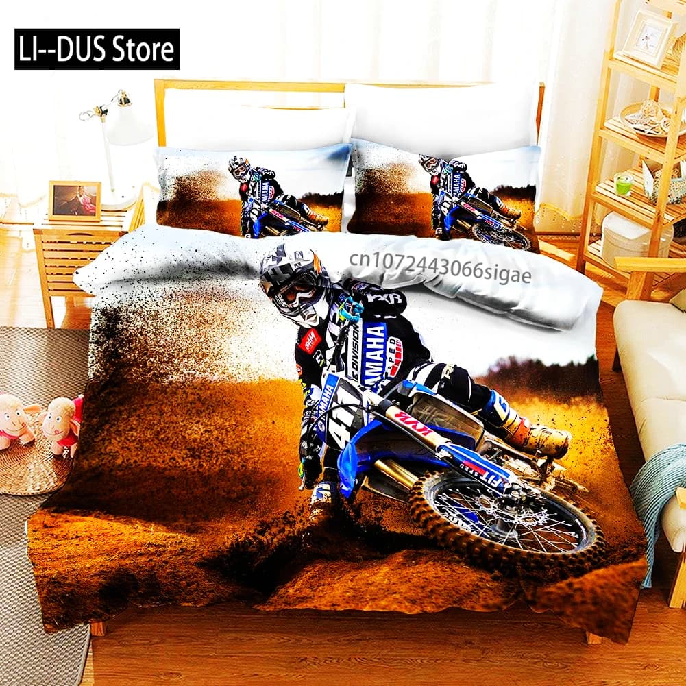 Set biancheria da letto per moto Copripiumino per auto con stampa 3D con federa Copriletto per motocross Set letto per ragazzi King Size Tessili per la casa
