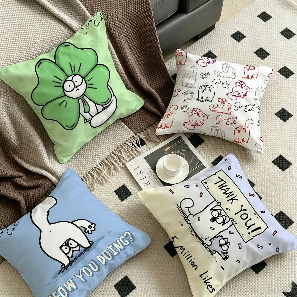 Kawaii S-Simons Cat Cushion Cover Polyester Sofa Cushions Decorative Throw Pillows Home Decoration Pillowcover